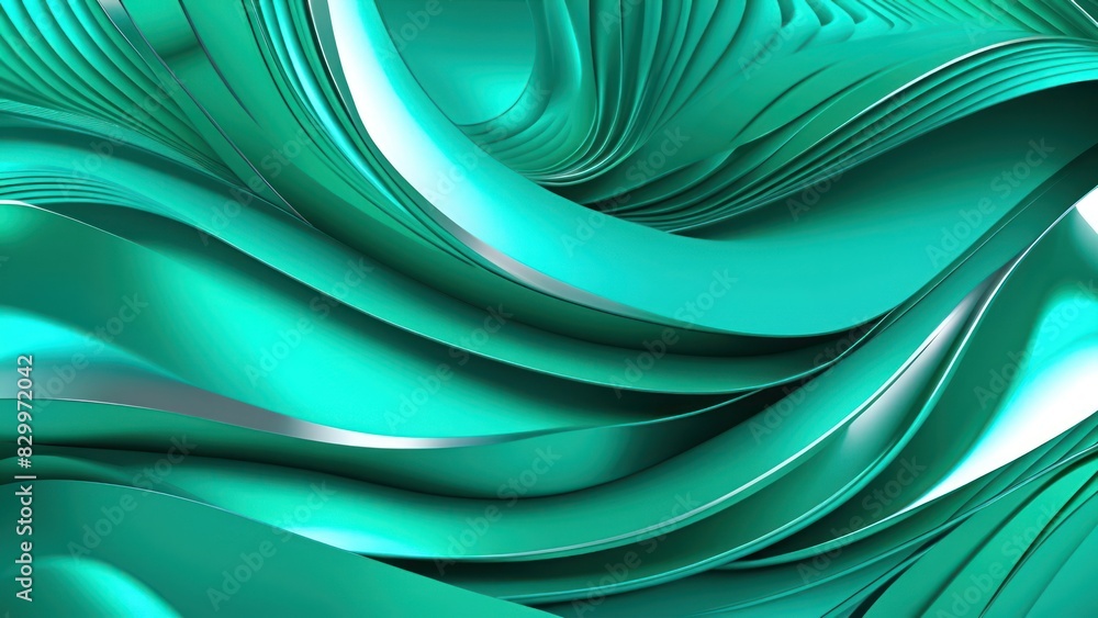 Aufkleber Soft and smooth textured 3d effect emerald green wavy curved lines abstract background.	