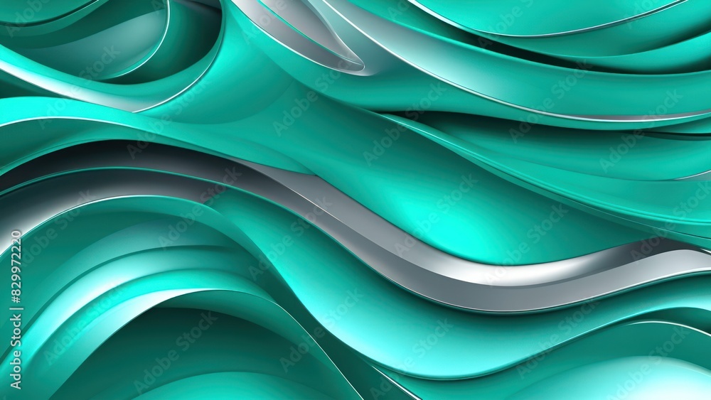 Aufkleber Soft and smooth textured 3d effect emerald green wavy curved lines abstract background.	