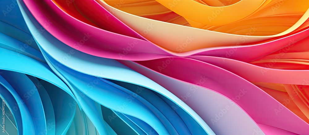 Leinwandbilder A close up image showing a vibrant origami pattern with curved paper sheets on a plain background Copy space image