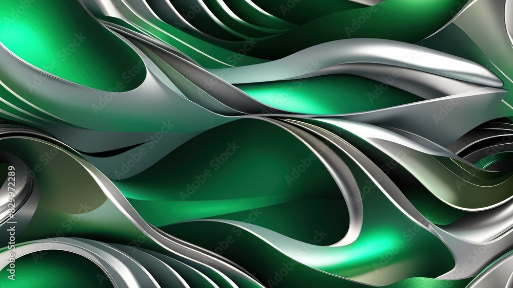 Aufkleber Soft and smooth textured 3d effect emerald green wavy curved lines abstract background.	