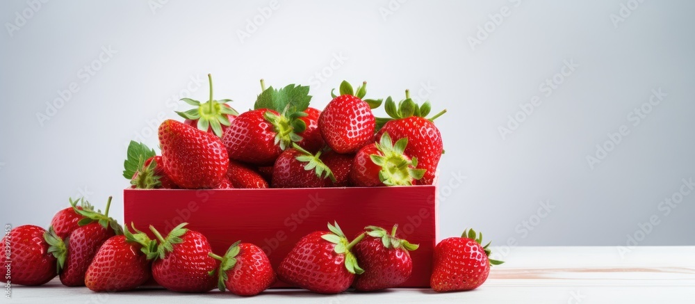 Aufkleber a close up copy space image showcasing a box of ripe strawberries on a light background evoking the 