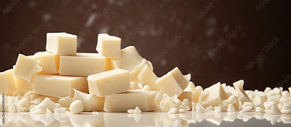 Poster Gray background with white chocolate pieces creating a copy space image