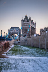 tower bridge and tower of London at sunset in winter