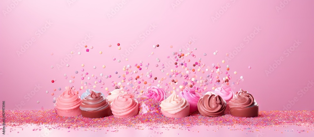 Aufkleber a pink background featuring sugar sprinkles as decoration for cakes ice cream and cookies with ample