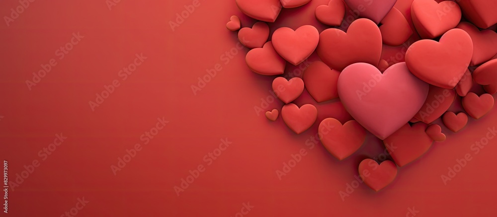 Poster a heart filled red background highlighting a centered text or photo frame symbolizing love and roman