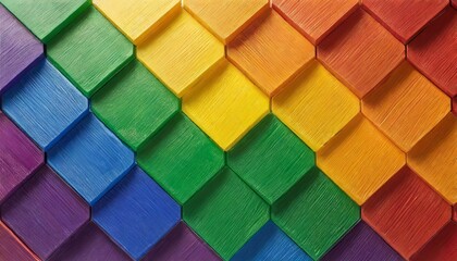 background texture of symmetrically arranged hexagons painted in the colors of the LGBT flag