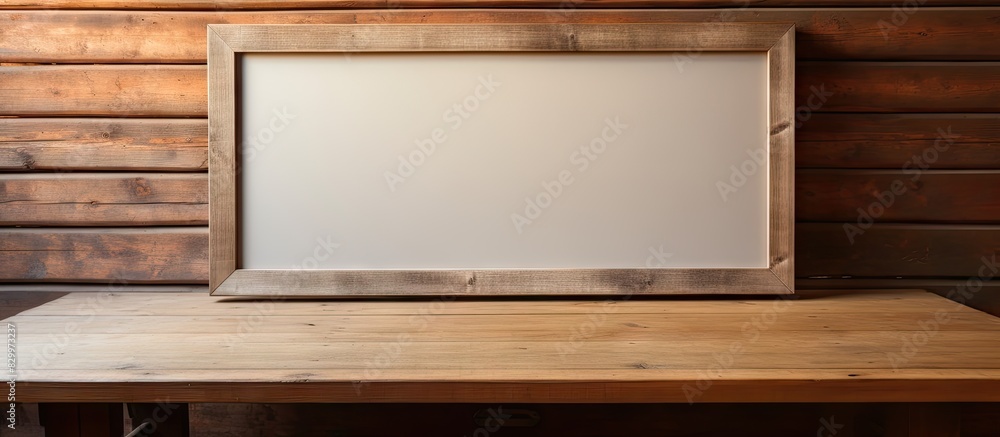 Aufkleber A picture frame is placed on a wooden table creating a visually appealing composition with plenty of copy space for an image