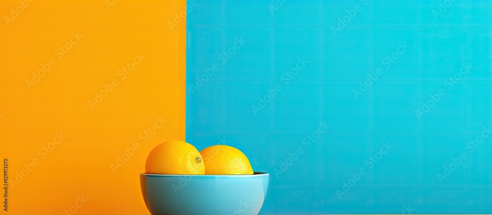 Poster a creative design concept featuring an orange painted copy space image with a cyan color set against