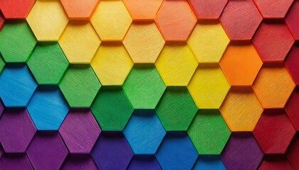 background texture of symmetrically arranged hexagons painted in the colors of the LGBT flag