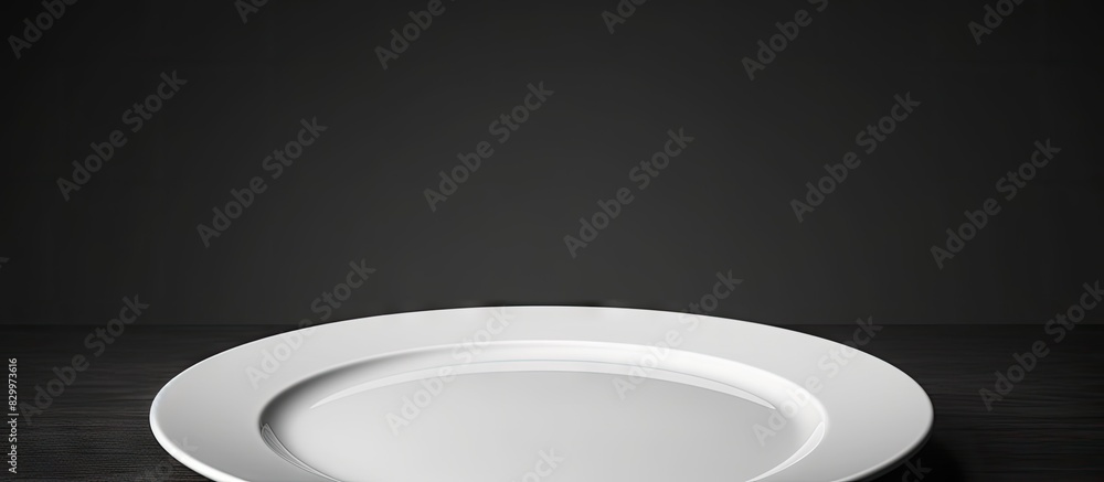 Poster copy space image of a white plate placed on a black background