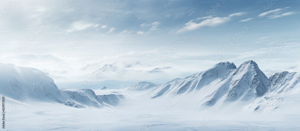 Poster A pristine landscape of towering snow covered peaks with vast expanses of untouched white. with copy space image. Place for adding text or design