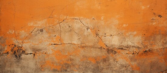 High quality copy space image of a textural orange painted old concrete with cracks and streaks serving as a background for lettering and calligraphy