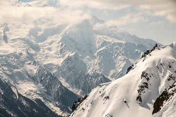 Snow covered mountains in the French Alps and Mont Blanc range