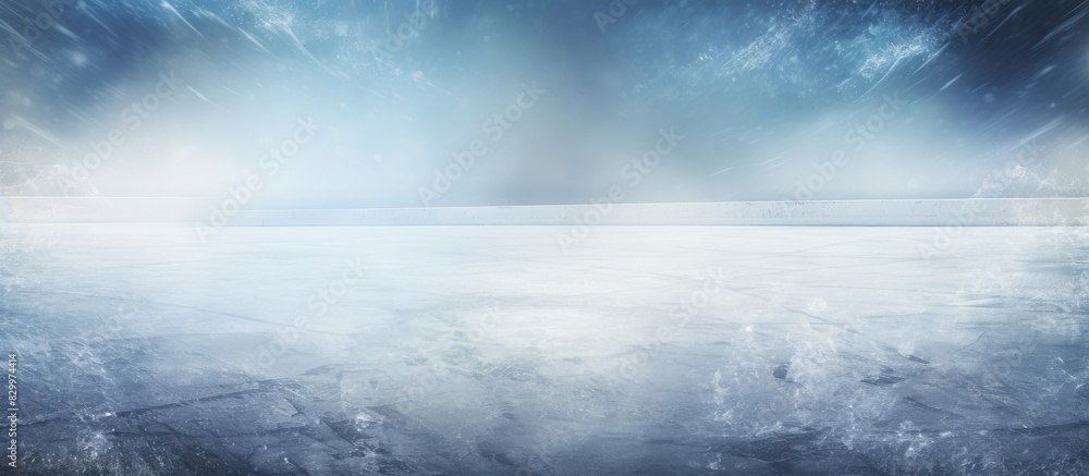 Poster a copy space image of a frozen backdrop exhibiting visible traces of ice related activities like ska