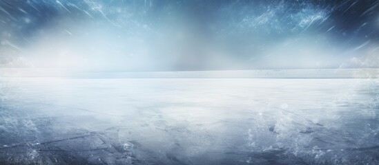 Fototapeta premium A copy space image of a frozen backdrop exhibiting visible traces of ice related activities like skating and hockey