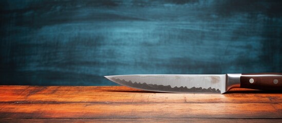 A kitchen knife and chopping board with a copy space image