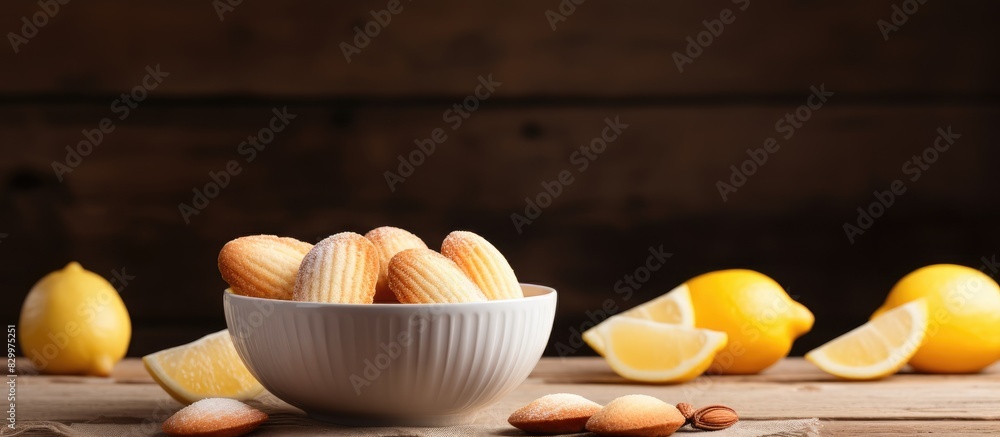 Poster a bowl and a coffee cup rest on a wooden table showcasing lemon glaze madeleines the table offers am