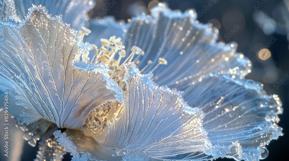 Poster a closeup of a frost flower with its translucent and delicate layers resembling a frozen work of art