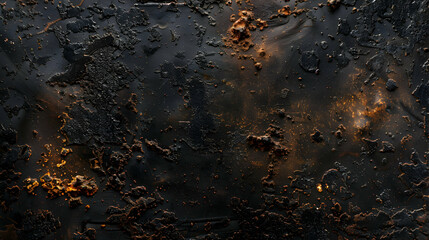 Rustic burnt metal surface showcasing intricate texture and patina with dark, weathered patterns, highlighting the beauty of oxidation and decay. Perfect for industrial and abstract themes