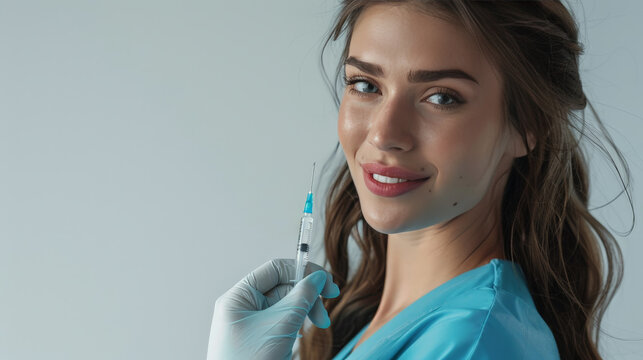 Beautiful nurse or anesthetist with syringe in hand for Botox injection