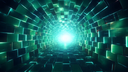 Digital green 3d tunnel geometric abstract graphics poster background