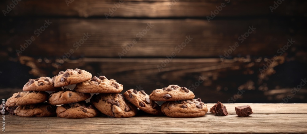 Aufkleber a copy space image of delicious chocolate cookies arranged on a rustic wooden table