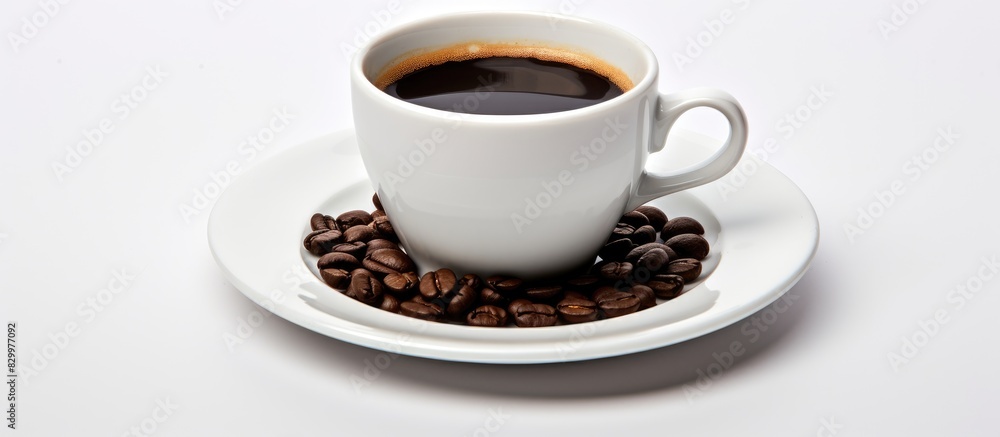 Aufkleber a cup of black coffee with an olive on a saucer isolated on a white background for copy space image