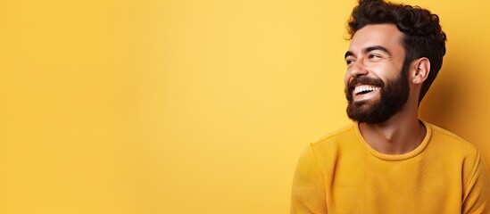 A friendly young man with a cool beard is happily smiling winking and exuding positive vibes in a copy space image - Powered by Adobe