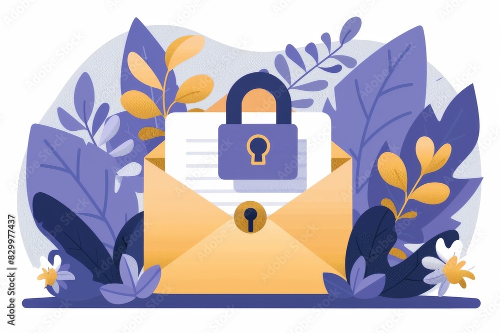Aufkleber secure email icon with a padlock and leaves, symbolizing data protection and eco-friendly communicat