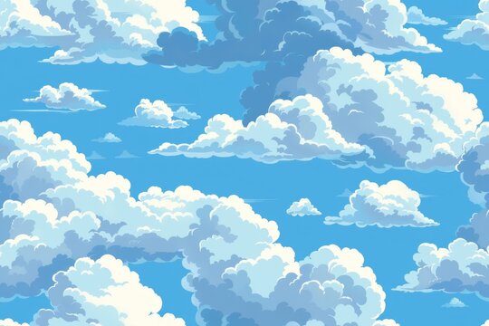 Cartoon sky with clouds seamless beackground