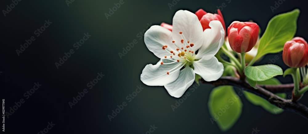 Poster An image of an apple flower with plenty of space for text or other elements. with copy space image. Place for adding text or design