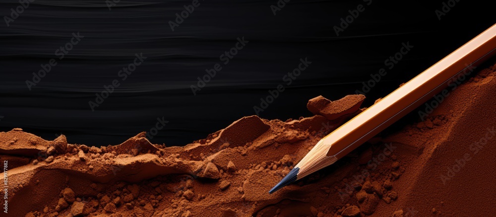 Poster A brown paint or pencil with a pointed tip. with copy space image. Place for adding text or design