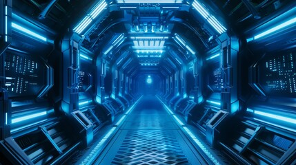 Glowing Blue Doorway to a Futuristic Space Station.