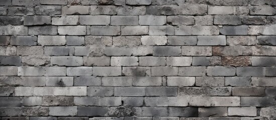 A closeup image of a gray old brick wall with ample copy space