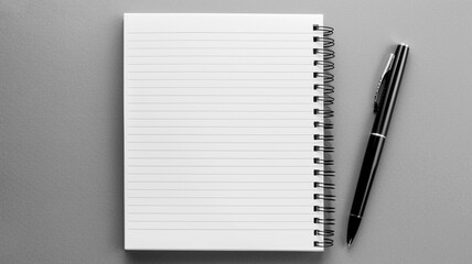 A blank notebook with lined paper and a pen
