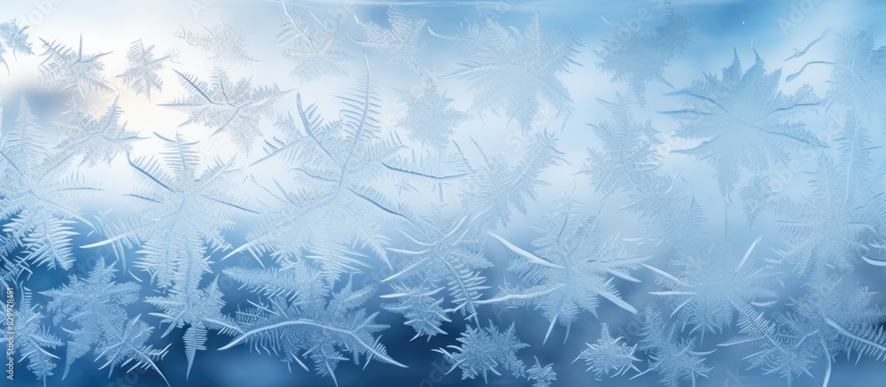 Poster Frost patterns on a frozen window evoking the enchantment of Christmas Ideal for Christmas or New Year backgrounds Ample copy space image