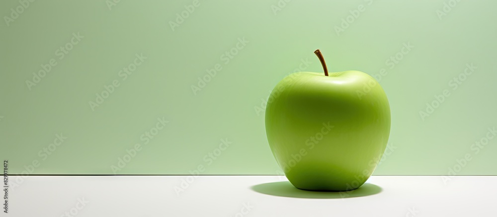 Poster the image features a green apple sculpted from paper sheets placed on a white background with ample 