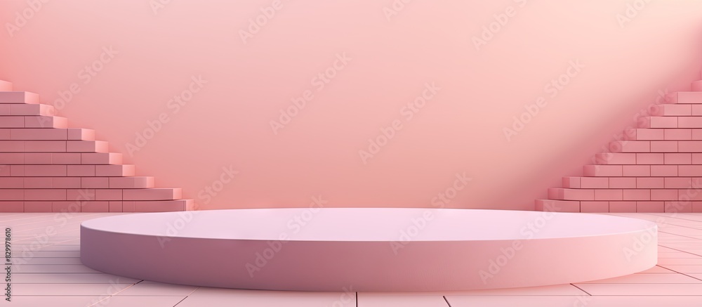 Poster the pastel pink background features an abstract empty geometric shape podium providing ample copy sp