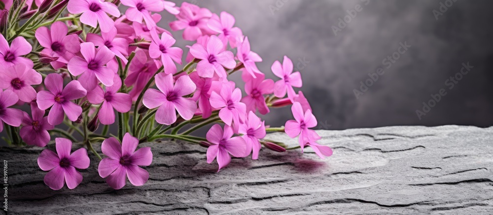 Aufkleber a macro shot of phlox flowers placed on a textured stone background offers an inviting copy space im