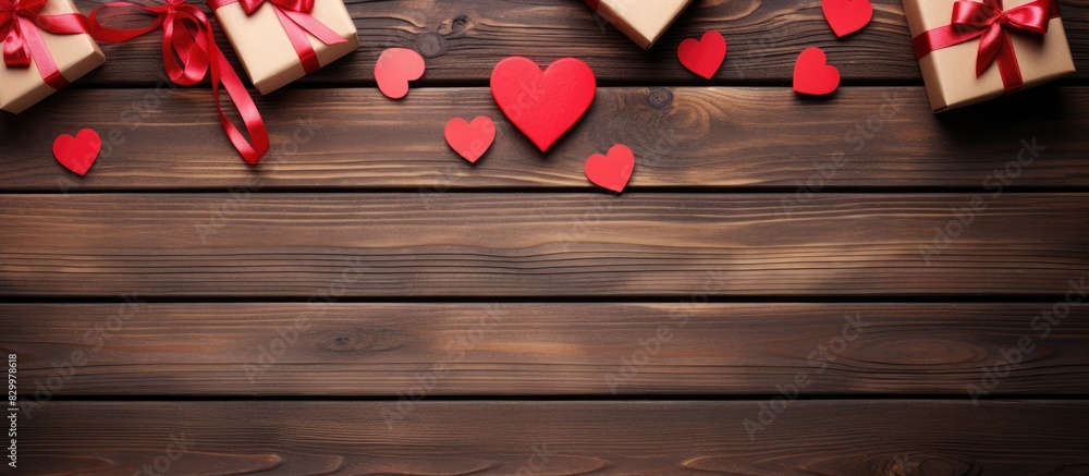Aufkleber a copy space image depicting a festive valentine s day theme with gift boxes arranged on a wooden ba
