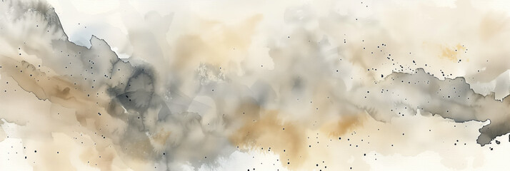 Watercolor abstract background in beige and gray natural soft pastel colors. Brown watercolour texture for cards, flyers, poster, banner. Brushstrokes and splashes. Painted template for design