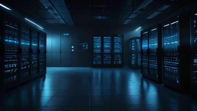 Within the network server room are computers dedicated to digital communication and internet functionality, representing the abstract notion of data.