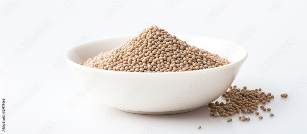Poster a healthy organic cereal raw buckwheat is served in a bowl with a white background it can also be se