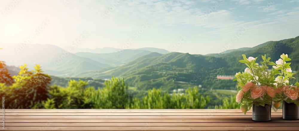 Aufkleber Blur nature background with balcony and terrace offering a scenic view. with copy space image. Place for adding text or design