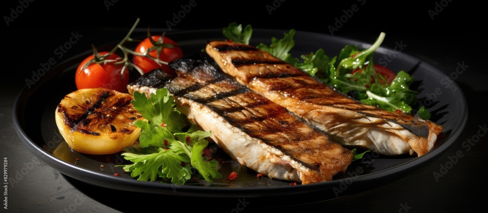 Leinwandbilder a delicious set meal featuring grilled mackerel fish perfect for a satisfying and flavorful dining e