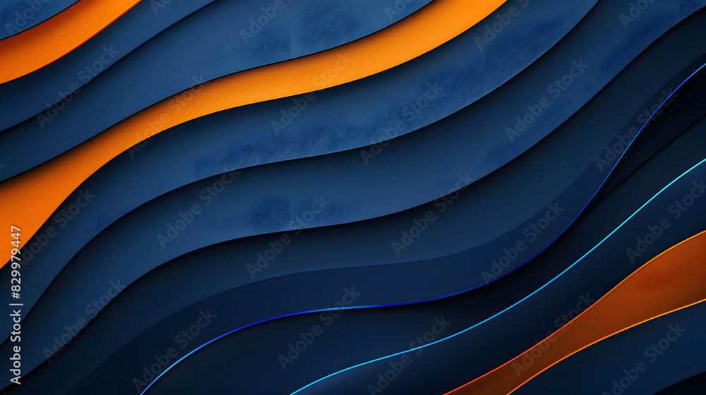 Poster minimal geometric background. dynamic blue shapes composition with orange lines. abstract background