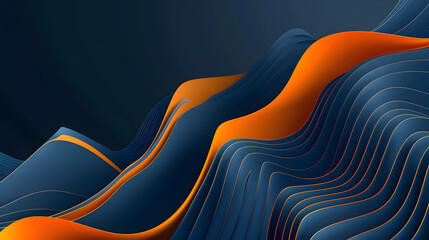 Minimal geometric background. Dynamic blue shapes composition with orange lines. Abstract background modern hipster futuristic graphic. Generative AI.