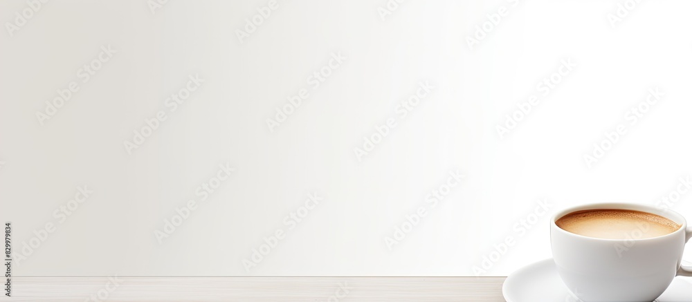 Poster a white background with a cup of coffee providing copy space image