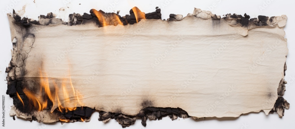 Poster copy space image of burnt paper set against a clean white backdrop