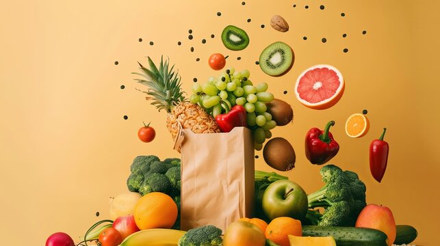 Food delivery app fast service. Background concept of smartphone online shop with healthy fruits and vegetable